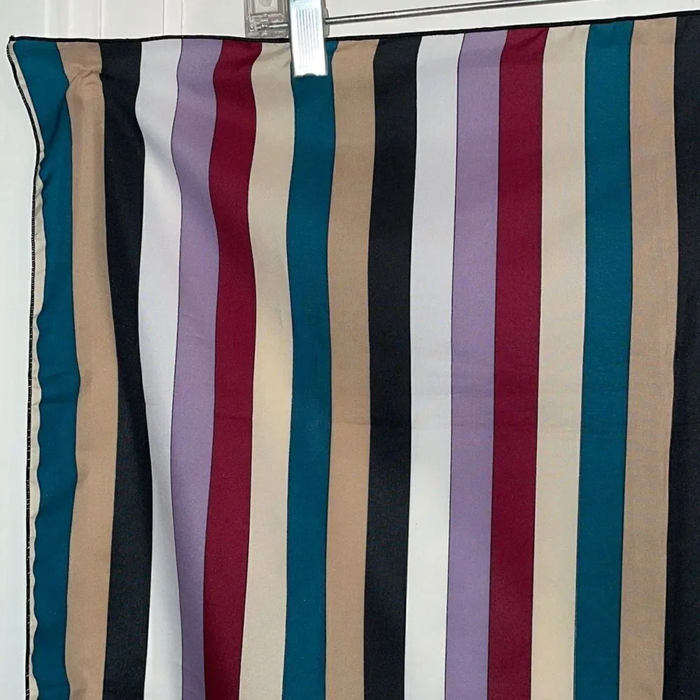 Vtg 70s/80s green,tan, black, white, lavender & maroon striped‎ polyester scarf